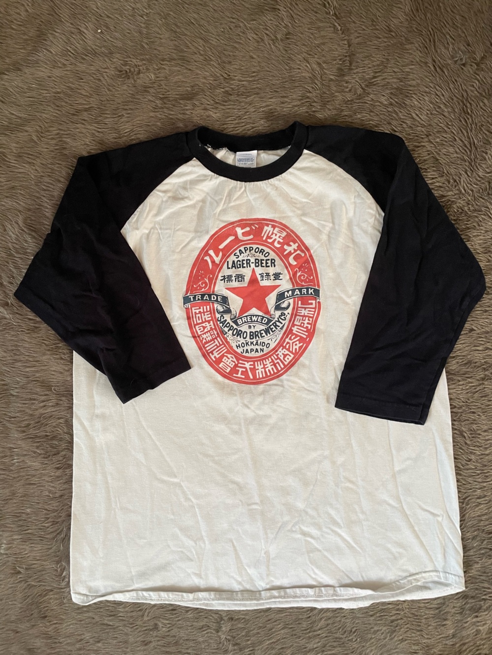 Vintage Sapporo Lager Baseball Tee - White & Black ( XL )